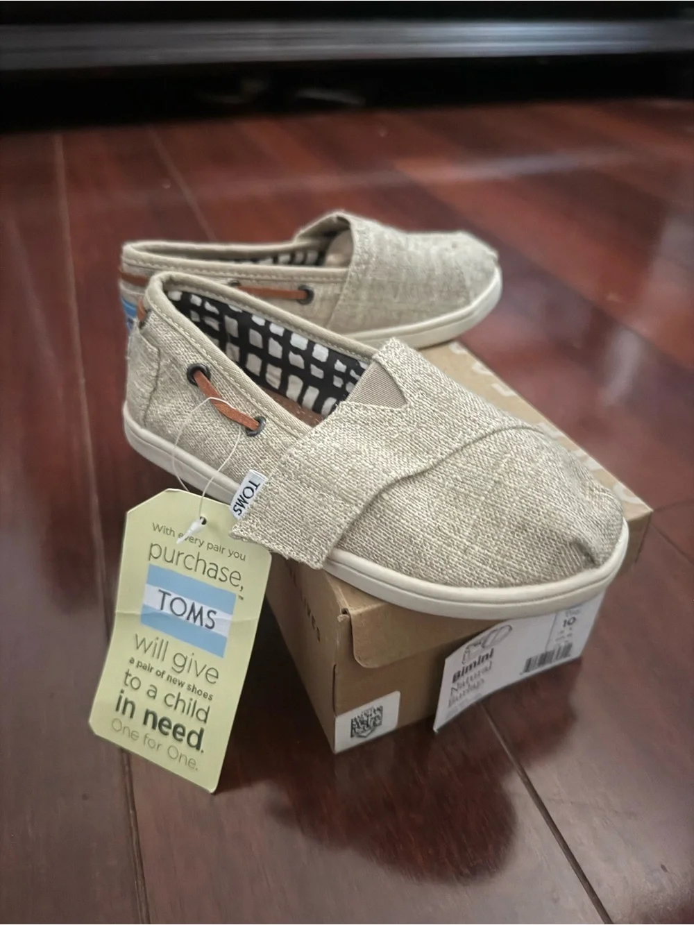 TOMS Kids Natural Canvas Slip-On Moccasins
